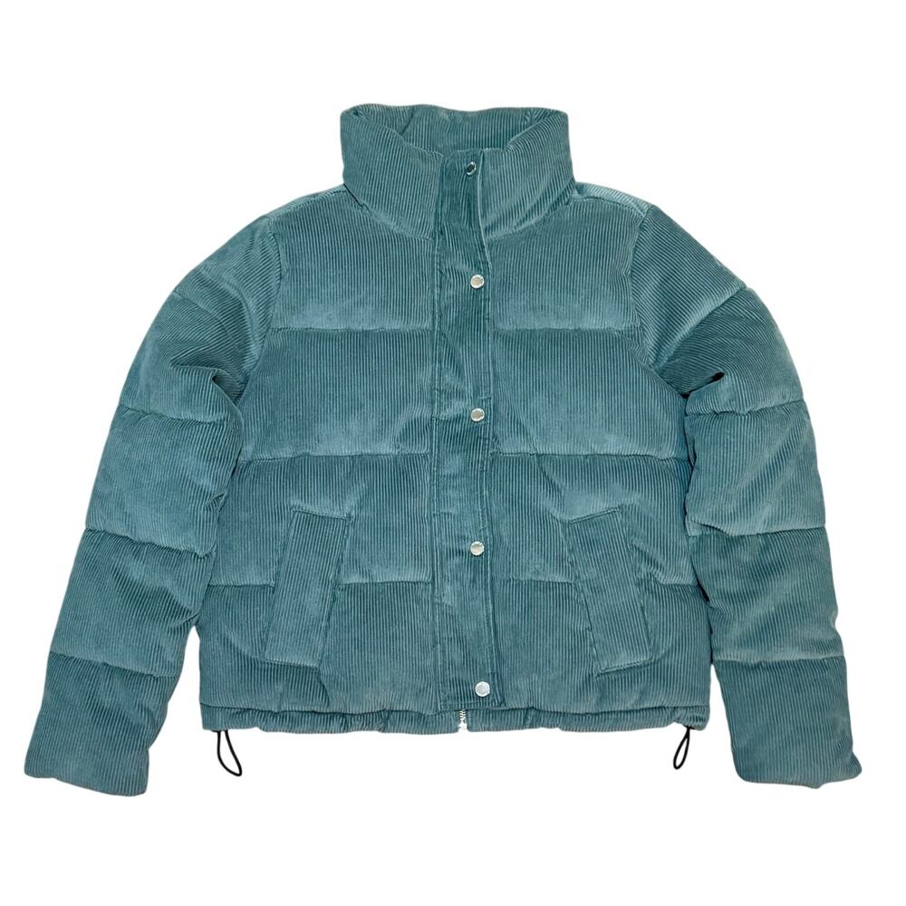 Hollister Green Quilted Corduroy Crop Boxy Puffer Jacket Women's Medium